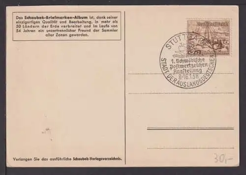 Ansichtskarten Stuttgart 1938 Werbung Schaubek-Briefmarken-Album m Sonderstempel