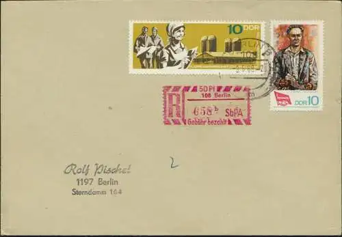 DDR R-Brief MIF 1332+1363 Berlin mit Sonder - R Zettel Gebühr bezahlt 50 Pfg.