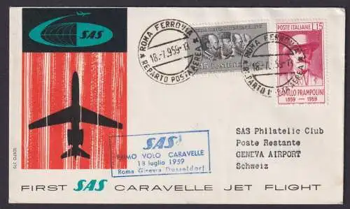 Flugpost Brief Air Mail SAS Italien Caravelle Jet Flight Rom Genf Schweiz schöne