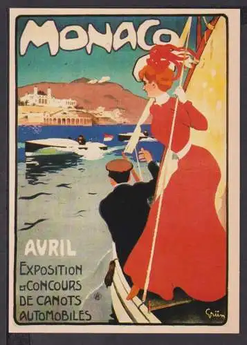 Jugendstil Art Nouveau Künstler Ansichtskarte Monaco Ausstellung Motorboote