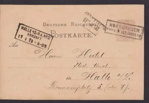 Bahnpost Deutsches Reich R2 Nordhausen Thüringen Ganzsache Halle Saale Sachsen