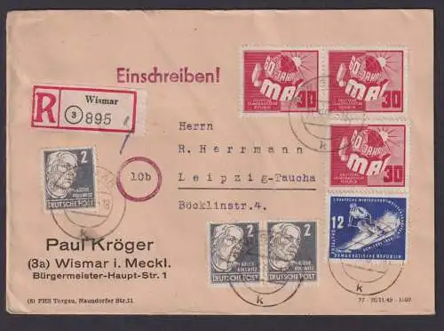 DDR R Brief MIF 250 mit SBZ Persönlichkeiten Wismar Mecklenburg Tauche Leipzig