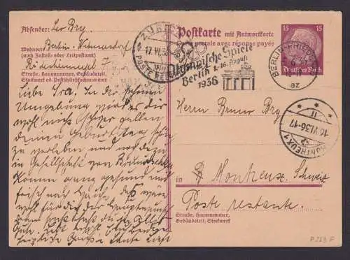 Deutsches Reich Berlin Friedenau Ganzsache P 223 F selt. SST Olympia Berlin