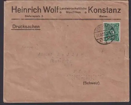 Deutsches Reich Infla Brief EF 4 M. Reklame Heinrich Wolf Konstanz Pfyn Schweiz