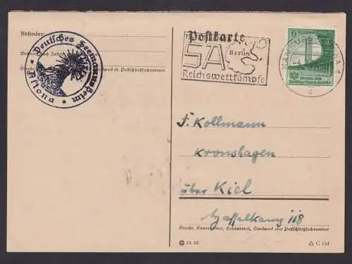 Deutsches Reich Postkarte Hamburg selt. SST SA Reichswettkämpfe Kronshagen Kiel