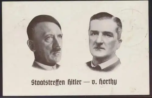 Militaria D. Propaganda Karte Staatstreffen Hitler Horthy SST Kiel Deutschland