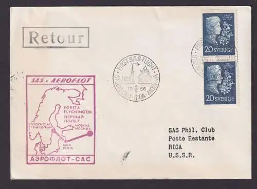 Flugpost Brief Air Mail Schweden SAS Aeroflot Stockholm Riga Lettland Moskau