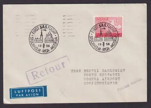 Flugpost Brief Air Mail SAS Schweden Erstflug Stockholm Riga Lettland Moskau