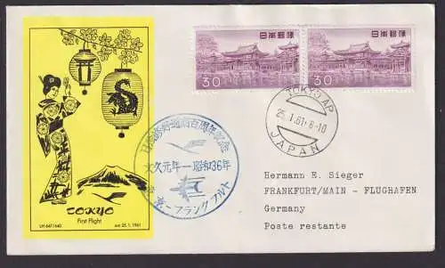 Flugpost Air Mail Brief Japan Erstflug Tokio Frankfurt Flughafen 25.1.1961