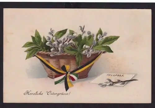 Ansichtskarte Ostern Blumenbuquet Schleife Reichsfarben Deutsches Reich 1915