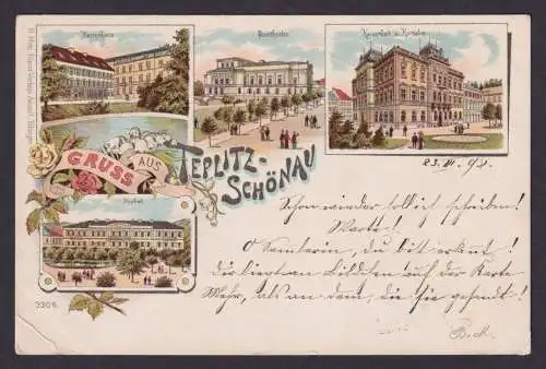 Teplitz Schönau Teplice Sudeten Ostgebiete tolle Litho Ansichtskarte Theater u.a