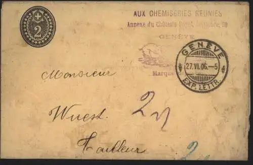 Schweiz Streifband 2 c mit viol. Reklame-Stempel Genf 27.6.1906