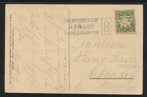 Bayern Ansichtskarte Oberammergau Ottilie Maria 1910 Sonderstempel