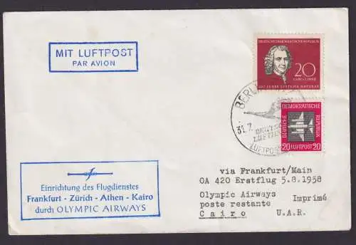 Flugpost Brief Air Mail Olympic Airways Lufthansa DDR Zuleitung Kairo Ägypten