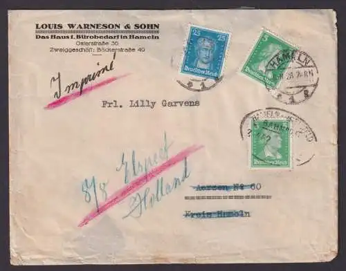 Briefmarken Deutsches Reich Bahnpost MIF Goethe Schiller Hameln nach Niederlande