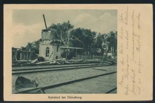 Ansichtskarte Dünaburg Bahnhof Daugavpils Lettland R3 Feldpost n. Hastenstein