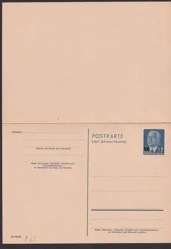 DDR Ganzsache P 63 Pieck Frage & Antwort Luxus Kat.-Wert 30,00