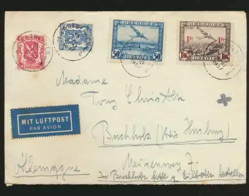 Flugpost air mail Belgien nach Buchholz bei Hamburg