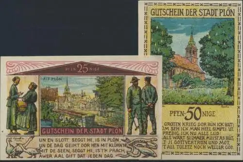 Banknoten Geldscheine Notgeld 4 Scheine von Plön 25 Pfg. - 1 Mark Top Erhaltung