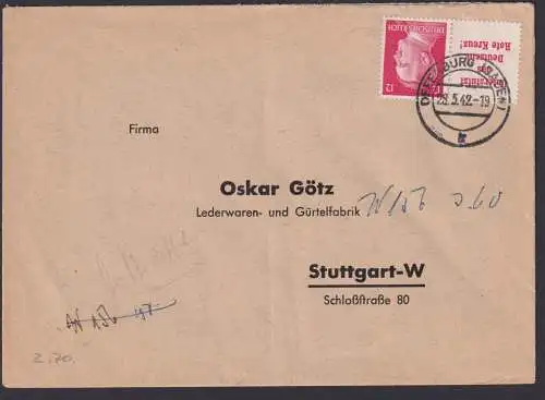 Deutsche Reich Zusammendruck Brief Hindenburg Offenburg Stuttgart