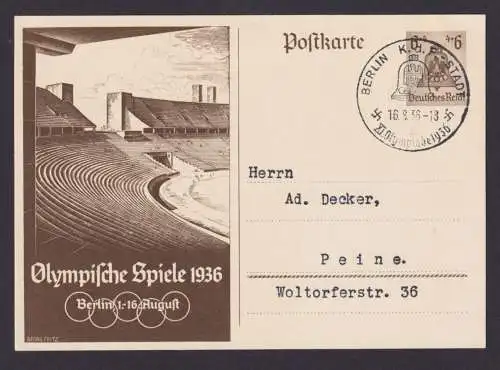 Olympia Berlin K.d.F Stadt Ganzsache Deutsches Reich SSt Olympische Spiele Peine