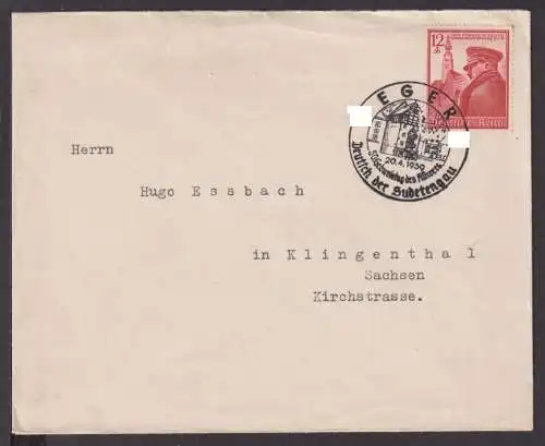 Besetzung Sudetenland Deutsches Reich Brief Eger SST Deutsch der Sudetengau 1939