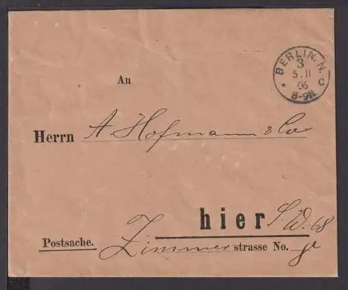 Postsache Deutsches Reich K1 Berlin N. 3 Kaiserlich Dt. Paket Postamt mit gut