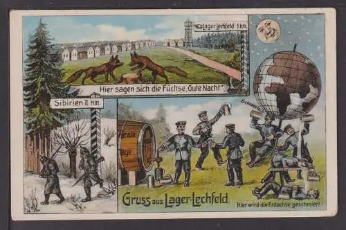 Ansichtskarte 1.Weltkrieg Lager Lechfeld Bayern 1916 Feldpost Klobus Weltkugel