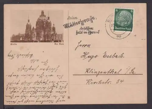 Deutsches Reich Berlin Sonderpostkarte mit Dom nach Klingenthal Sachsen 1936