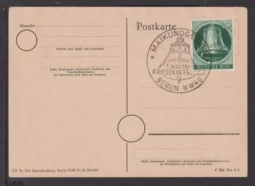 Berlin NW 40 Brief 76 Glocke links guter SST Maikundgebung FDC Postkarte 75,00