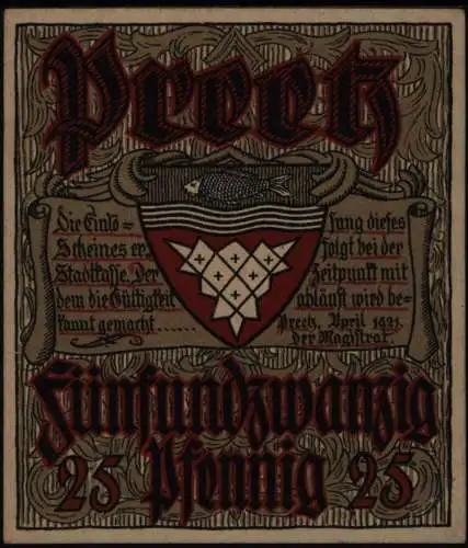 Deutsches Reich Notgeld Preetz Schleswig-Holstein 25 Pfennig 1921