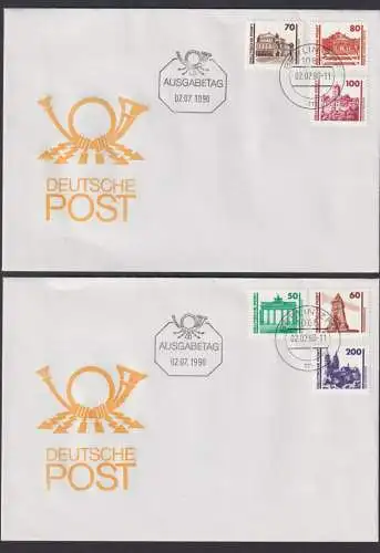 DDR 3344-3352 Bauwerke drei Luxus FDC Ausgabetag 02.07.1990 Berlin KatWert 30,00