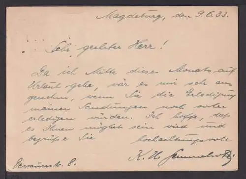 Deutsches Reich Ganzsache Freiher vom Stein ZuF Hindenburg Magdeburg Oerlikon