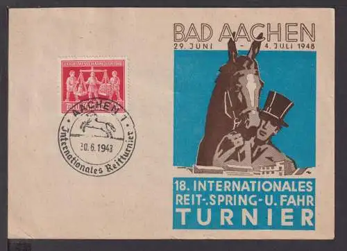 Aachen Pferde Sport Pferdesport All Besetung schöne Anlasskarte Reitturnier 1948