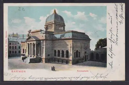 Ansichtskarte Barmen Wuppertal Ruhmeshalle NRW nach Altona Ottensen Verlag W.