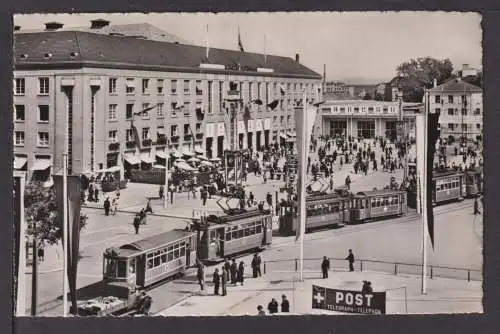 Ansichtskarte Schweiz Basel Mustermesse Post Strassenbahn