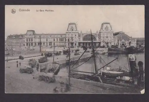 Ansichtskarte Ostende Belgien Hafen Schiffe Pferdefuhrwerke La Gare Maritime