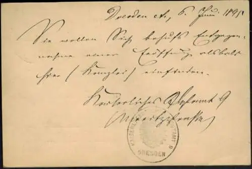 Deutsches Reich Postsache Kaiserliches Postamt Dresden 1895