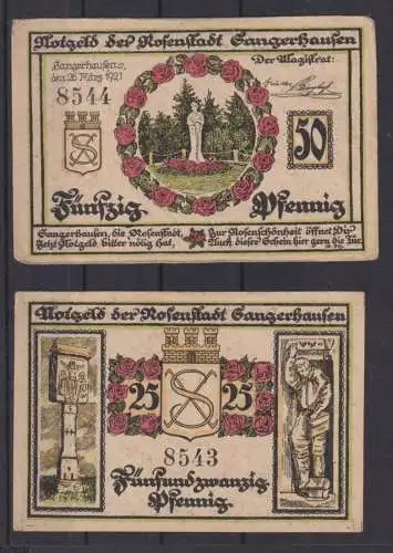 Geldschein Banknote Notgeld Sangerhausen 4 Scheine von 5-50 Pfennig gute Erhtg.