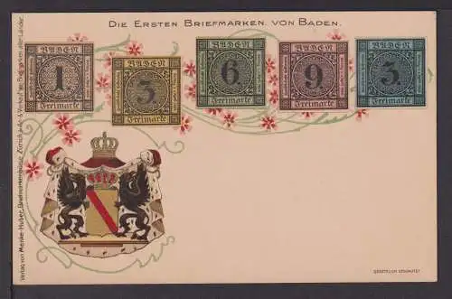 Altdeutschland Baden sehr schöne Wappen Ansichtskarte Abb. Klassik Briefmarken