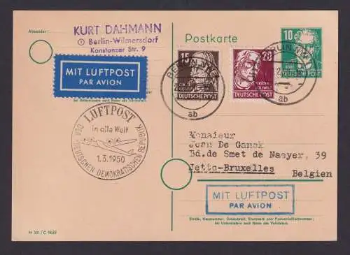 Flugpost Brief Air Mail SBZ Ganzsache P 35 02 Bebel + ZuF Berlin n Bern Schweiz