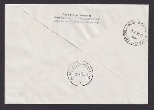 Flugpost Brief Air Mail Lufthansa LH 414 Frankfurt Brüssel Belgien 2.4.1958