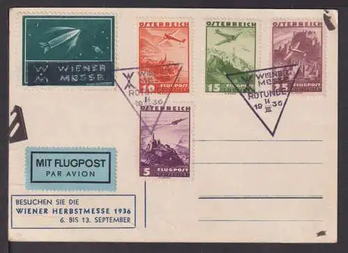 Flugpost Airmail Österreich schöner SST Messe Wien ROTUNDE Künstler Ansichtskart