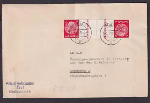 Briefmarken Deutsches Reich Brief Zusammendruck Hindenburg Kiel Nürnberg