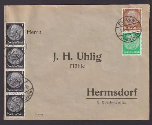 Briefmarken Deutsches Reich Brief Zusammendruck Hindenburg Plauen Hermsdorf