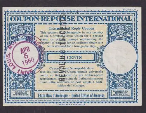 USA Saint Louis Missouri Int Antwortschein 13 Cents überdruckt Revalued 15 Cents