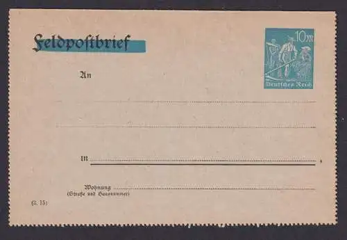 Deutsches Reich Privatganzsache Aufbrauch Feldpostbrief Kartenbrief Infla 10