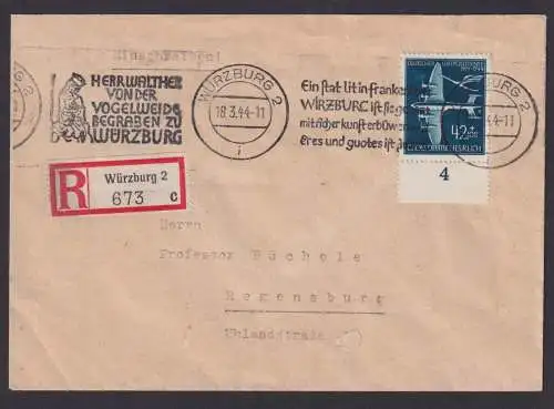 Würzburg Deutsches Reich R Brief EF 868 Luftpostdiensr Rand selt. Masch.SSt