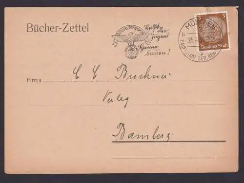 Deutsches Reich Masch. Werbe Propagandastempel Heim der Hitlerjugend n Bamberg