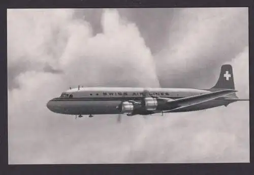 Schweiz Flugpost Ansichtskarte Swissairlines Transatlantic DC 6B inter. Foto AK